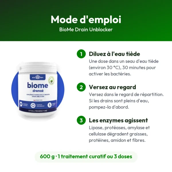 BioMe Drain Unblocker : déboucheur biologique pour drains d'épandage, 600 g
