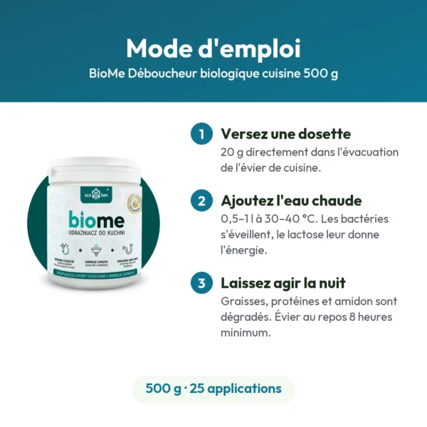 BioMe Déboucheur biologique cuisine 500 g : évier, graisses, restes alimentaires
