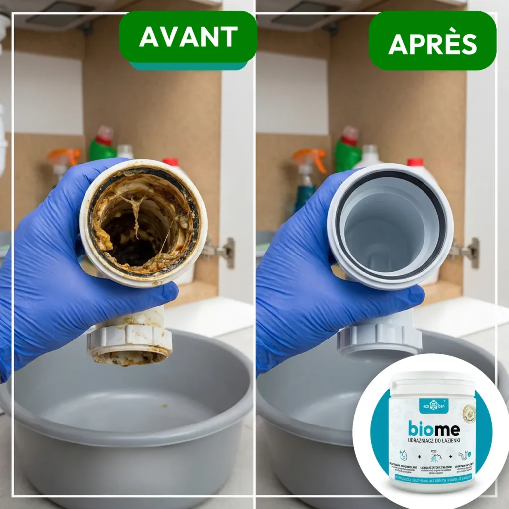 Avant / après : BioMe Déboucheur biologique salle de bain 500 g
